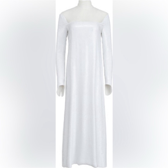 KHAITE White Sequin The Leibel long-sleeve silk mesh panel dress 6 - Picture 2 of 13